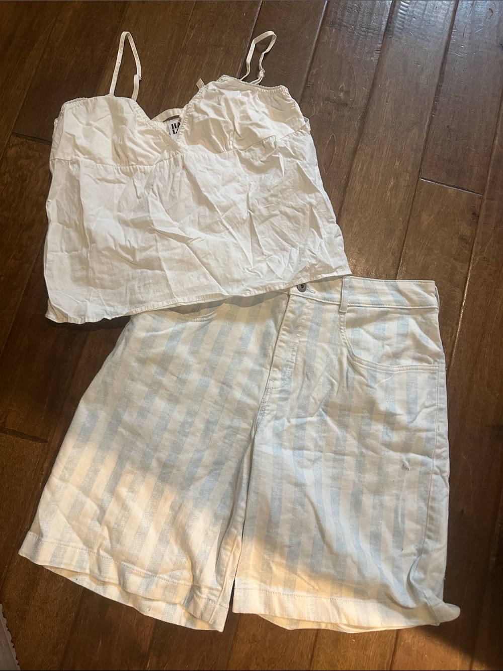 Maeve White and Light Blue Striped Flat-Front Women’s Shorts